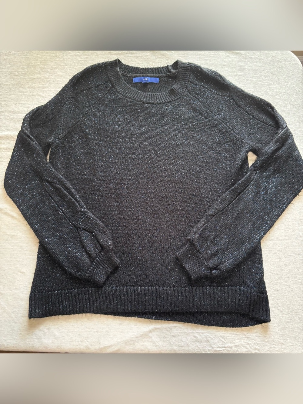 APT. 9 Black Metallic Blue Sparkle Knit Sweater Women’s Medium Cozy Chic
